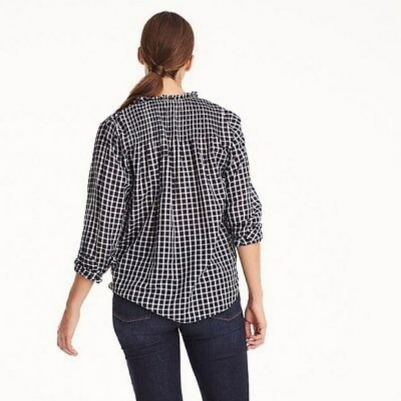 J. Crew Ruffle Classic Popover Long Sleeve Shirt in Mini Windowpane - Size 14 - Picture 2 of 16